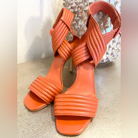 Michael Kors Orange Remi Crisscross Straps High Heel Dress Sandal Size 7.5 - Picture 3 of 8